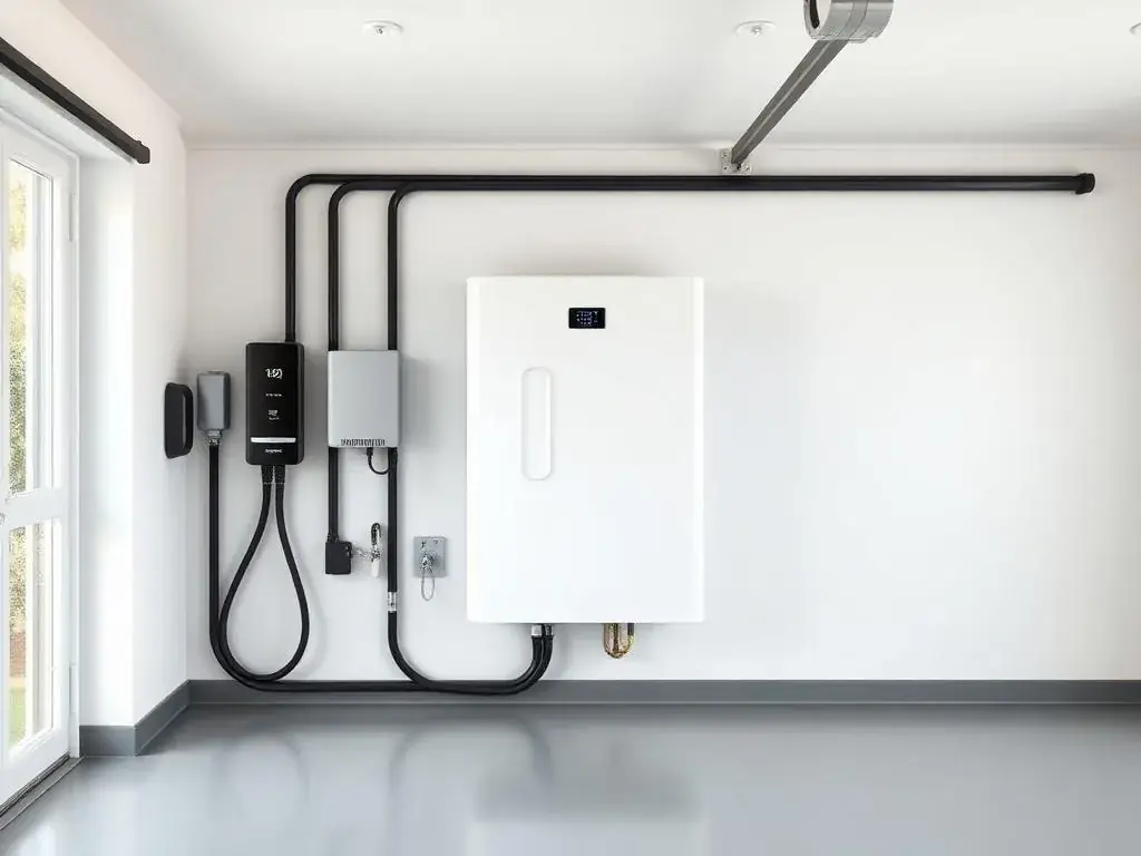 Batterie domestique de stockage solaire installée dans un garage