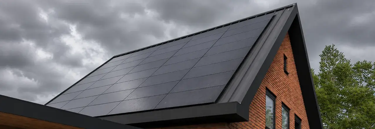 Panneau solaire fonctionnant par mauvais temps, sous un ciel nuageux
